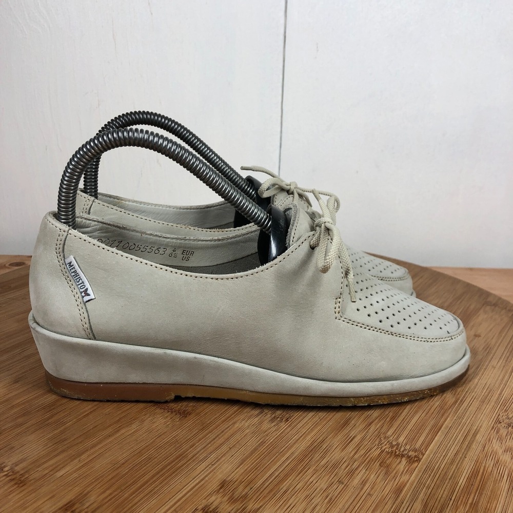 Mephisto Womens size 6.5 shoes Air Jet Gray Leather Sneakers Wedge sneakers